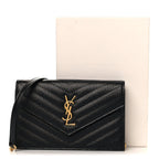 Grain De Poudre Matelasse Chevron Monogram Envelope Chain Wallet Black