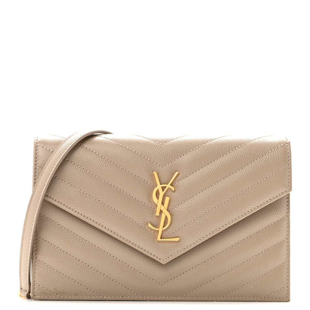 Grain De Poudre Matelasse Chevron Monogram Envelope Chain Wallet Dark Beige