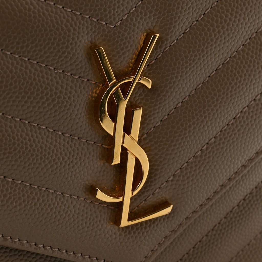 Grain De Poudre Matelasse Chevron Monogram Envelope Chain Wallet Dark Beige