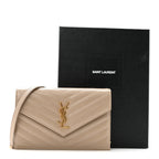 Grain De Poudre Matelasse Chevron Monogram Envelope Chain Wallet Dark Beige