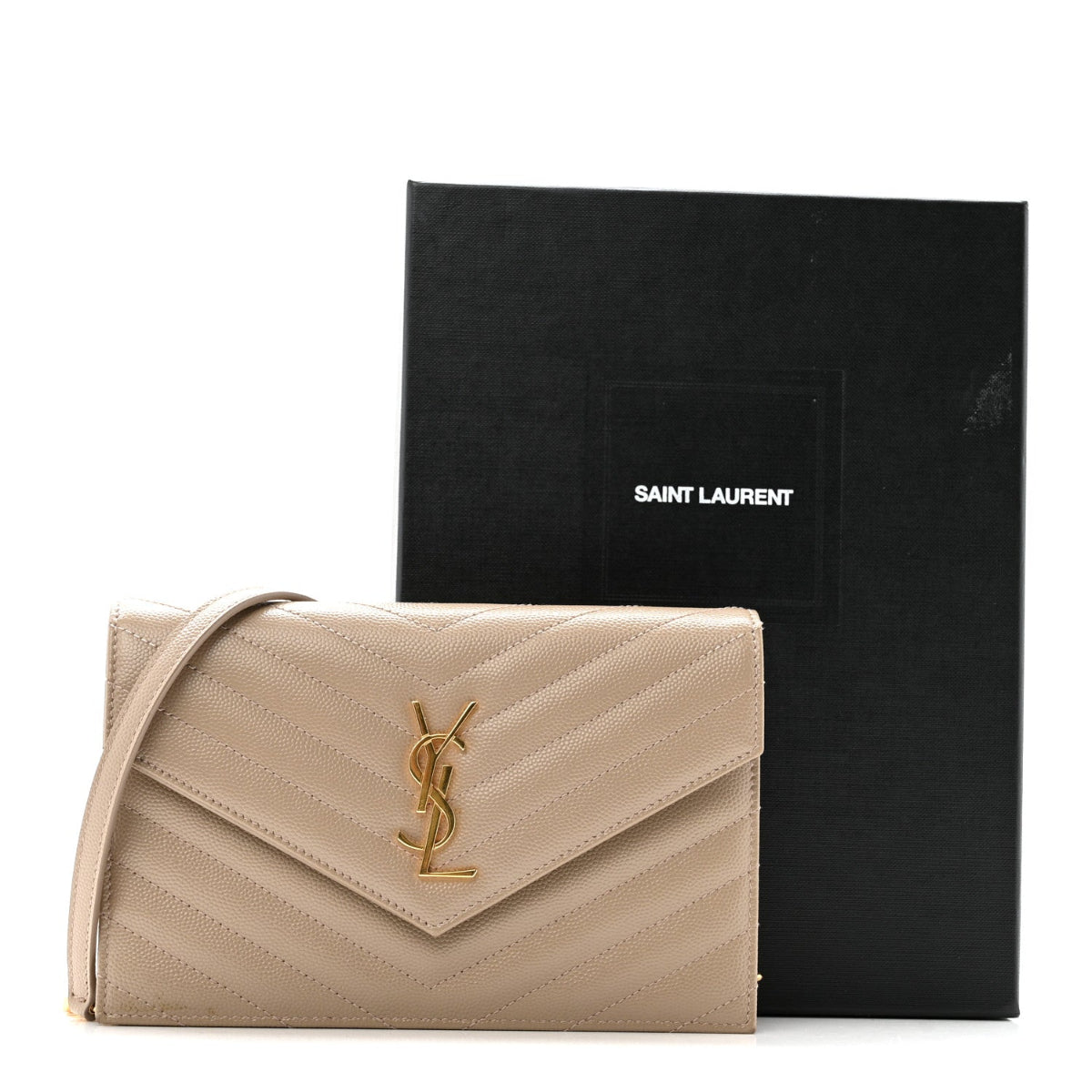 Grain De Poudre Matelasse Chevron Monogram Envelope Chain Wallet Dark Beige