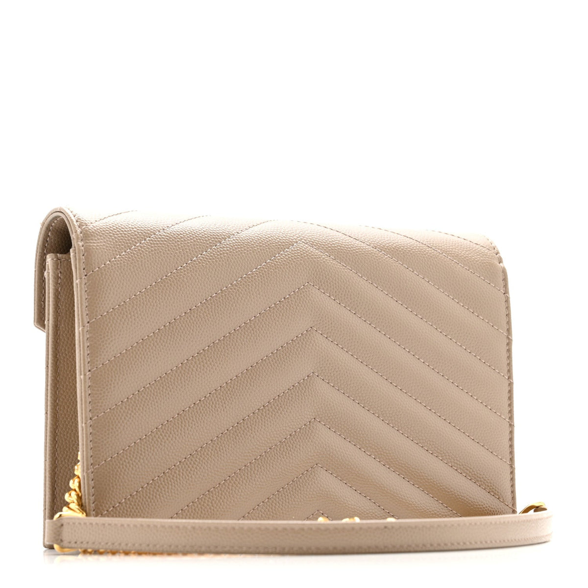 Grain De Poudre Matelasse Chevron Monogram Envelope Chain Wallet Dark Beige