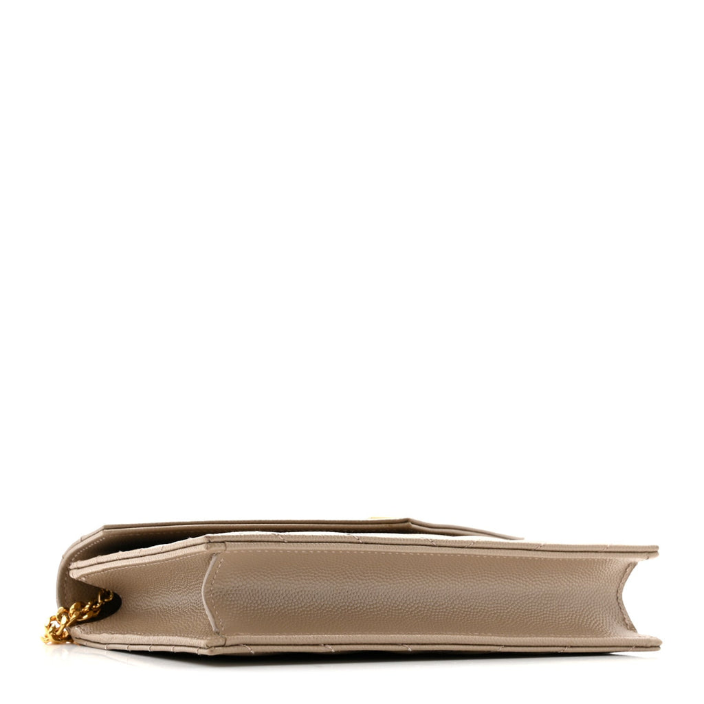 Grain De Poudre Matelasse Chevron Monogram Envelope Chain Wallet Dark Beige