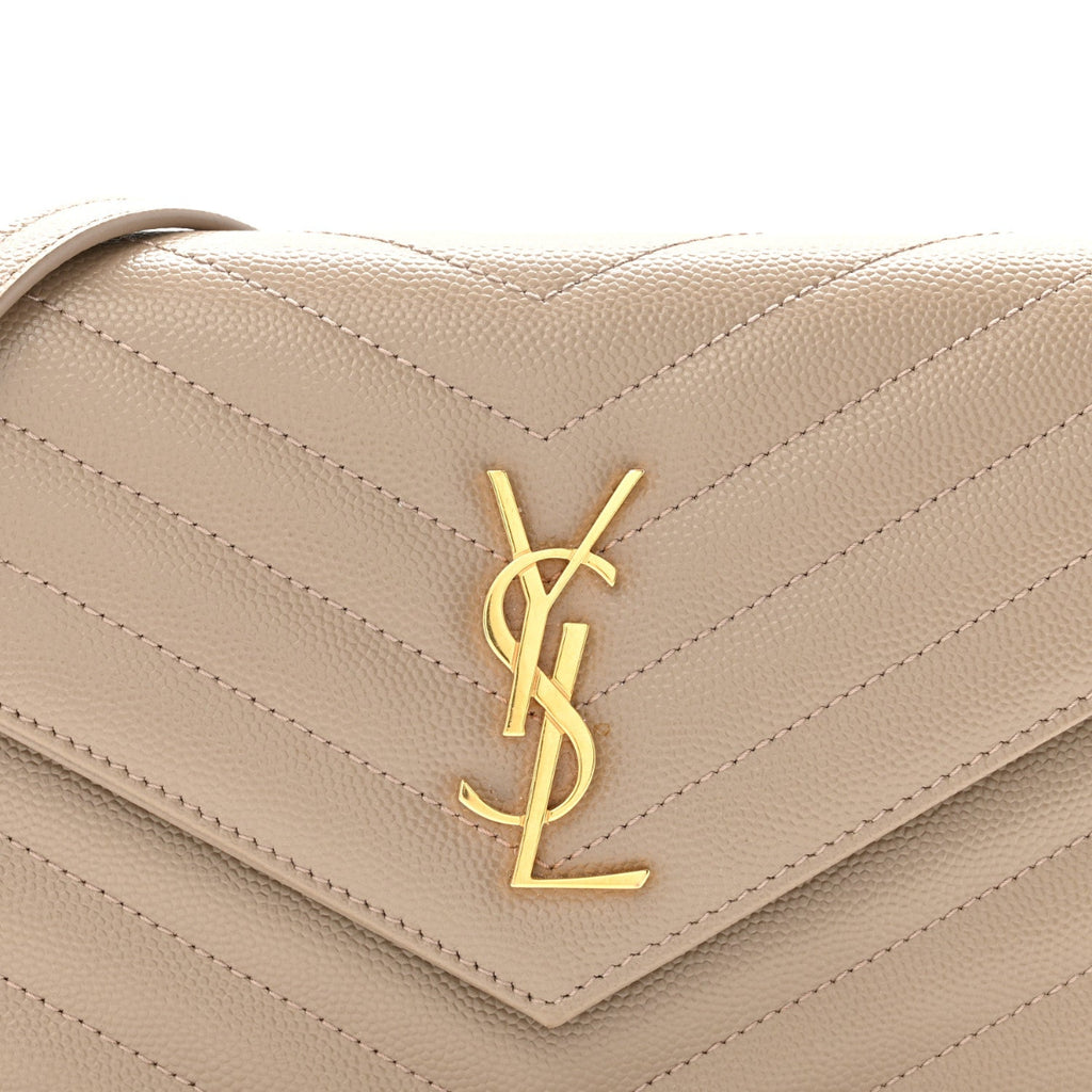 Grain De Poudre Matelasse Chevron Monogram Envelope Chain Wallet Dark Beige