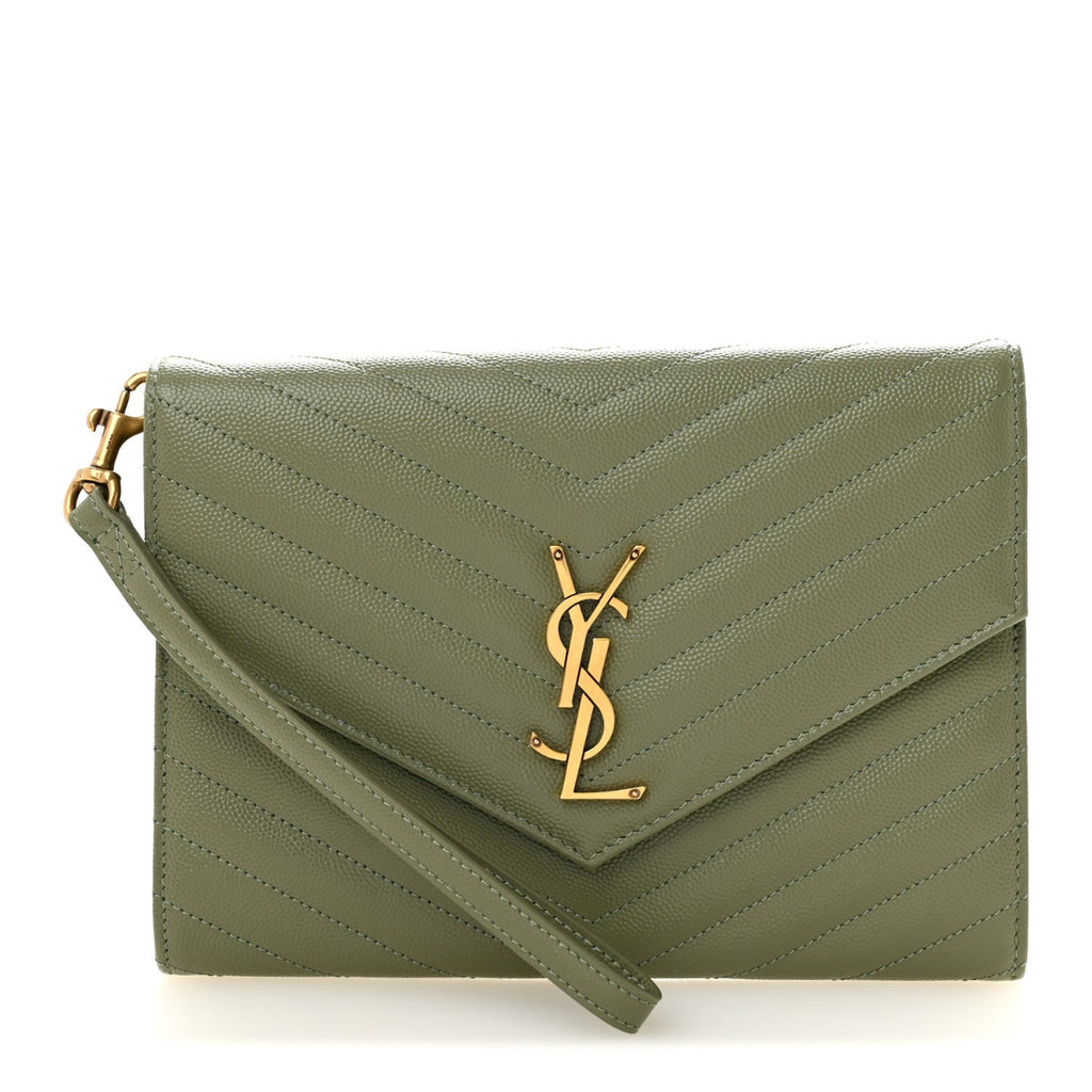 Grain De Poudre Matelasse Chevron Monogram Envelope Clutch Light Sage