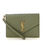 Grain De Poudre Matelasse Chevron Monogram Envelope Clutch Light Sage