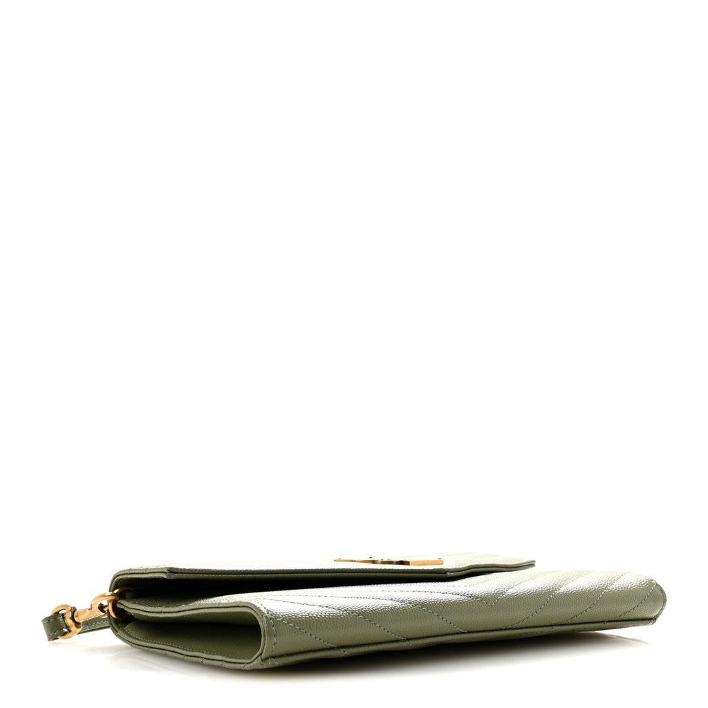Grain De Poudre Matelasse Chevron Monogram Envelope Clutch Light Sage