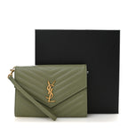 Grain De Poudre Matelasse Chevron Monogram Envelope Clutch Light Sage