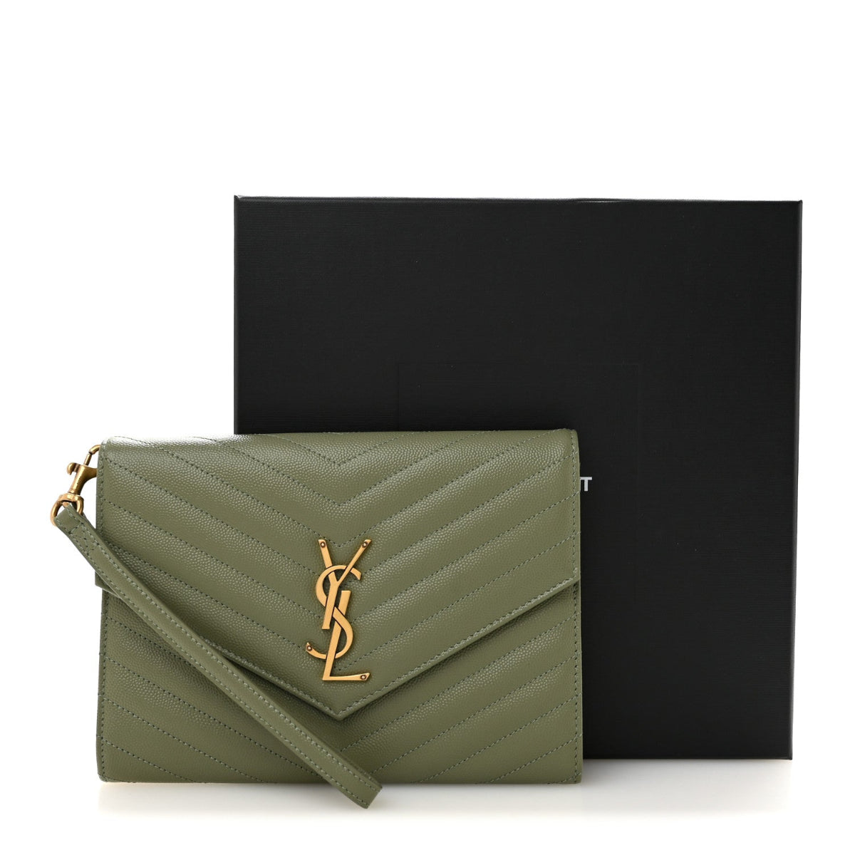 Grain De Poudre Matelasse Chevron Monogram Envelope Clutch Light Sage