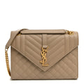 Grain De Poudre Textured Mixed Matelasse Medium Triquilt Monogram Satchel Dark Beige