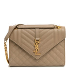 Grain De Poudre Textured Mixed Matelasse Medium Triquilt Monogram Satchel Dark Beige