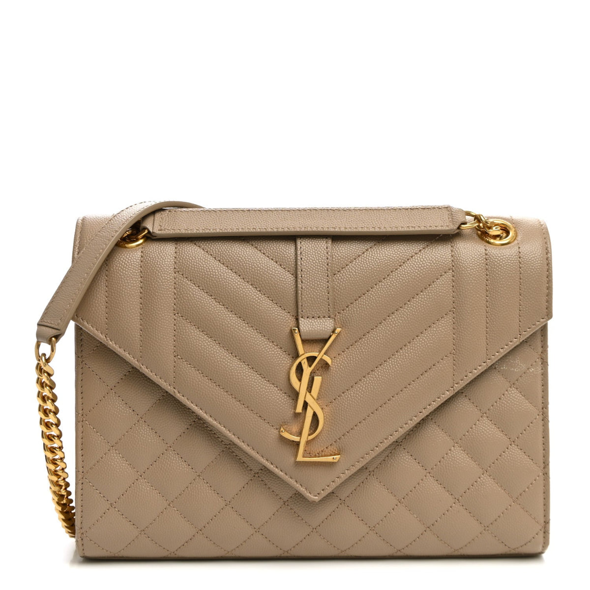 Grain De Poudre Textured Mixed Matelasse Medium Triquilt Monogram Satchel Dark Beige
