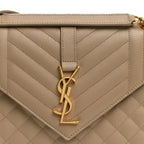 Grain De Poudre Textured Mixed Matelasse Medium Triquilt Monogram Satchel Dark Beige