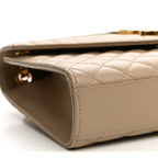 Grain De Poudre Textured Mixed Matelasse Medium Triquilt Monogram Satchel Dark Beige