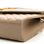 Grain De Poudre Textured Mixed Matelasse Medium Triquilt Monogram Satchel Dark Beige
