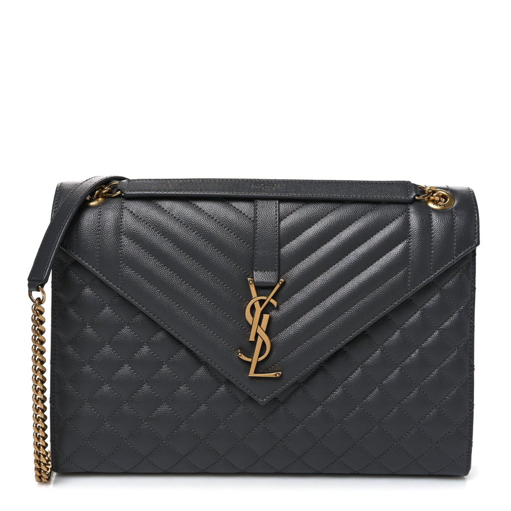 Grain De Poudre Textured Mixed Matelasse Triquilt Large Monogram Satchel Anthracite