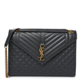Grain De Poudre Textured Mixed Matelasse Triquilt Large Monogram Satchel Anthracite