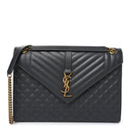 Grain De Poudre Textured Mixed Matelasse Triquilt Large Monogram Satchel Anthracite