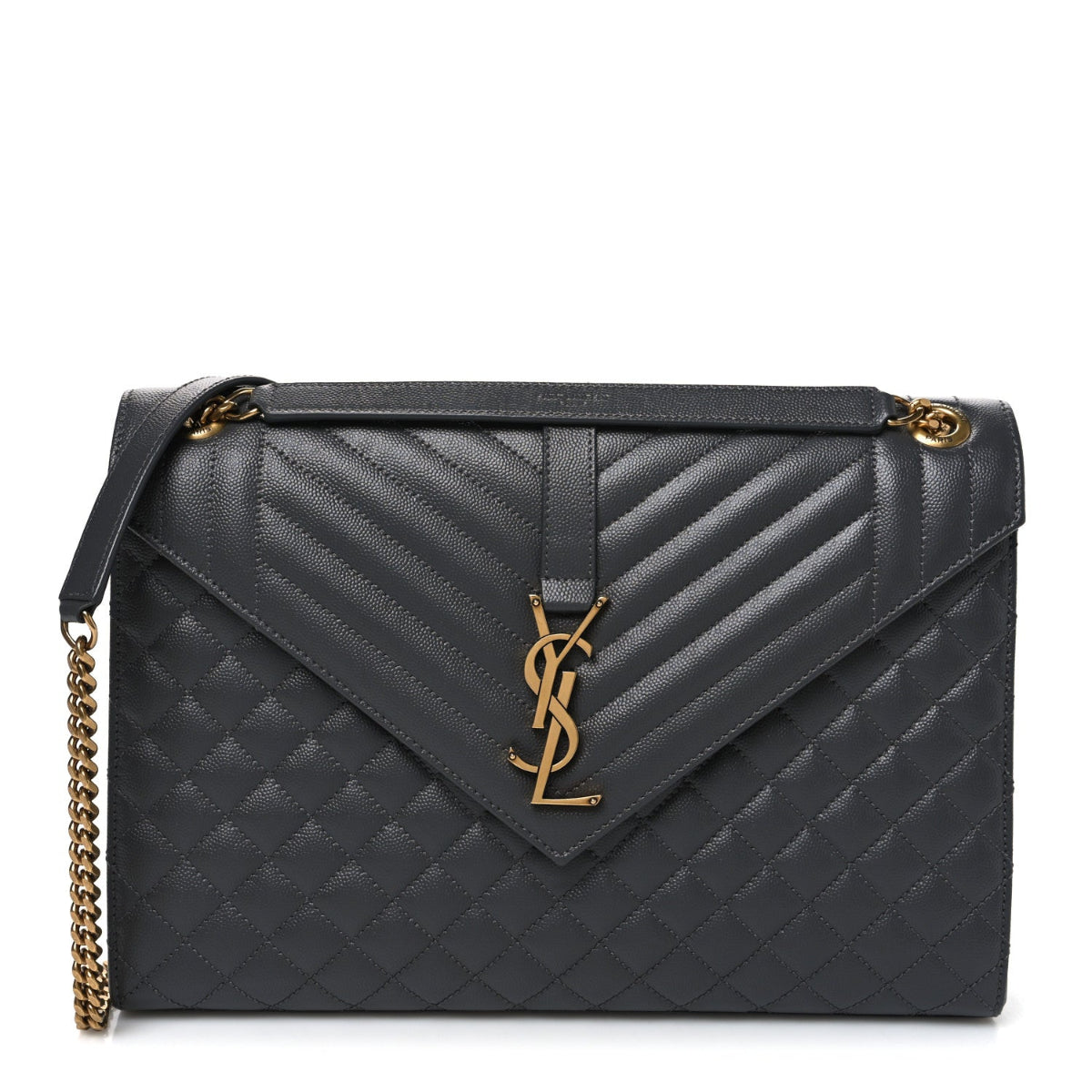 Grain De Poudre Textured Mixed Matelasse Triquilt Large Monogram Satchel Anthracite