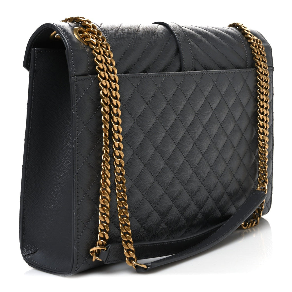 Grain De Poudre Textured Mixed Matelasse Triquilt Large Monogram Satchel Anthracite