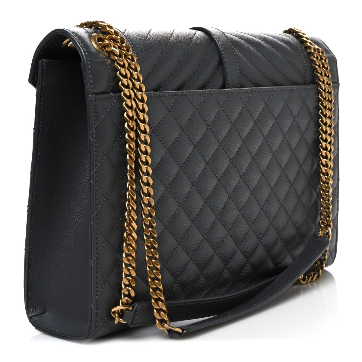 Grain De Poudre Textured Mixed Matelasse Triquilt Large Monogram Satchel Anthracite
