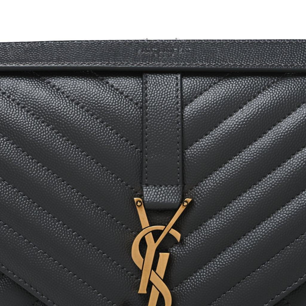 Grain De Poudre Textured Mixed Matelasse Triquilt Large Monogram Satchel Anthracite