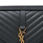 Grain De Poudre Textured Mixed Matelasse Triquilt Large Monogram Satchel Anthracite