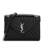 Grain De Poudre Textured Mixed Matelasse Triquilt Medium Monogram Satchel Black
