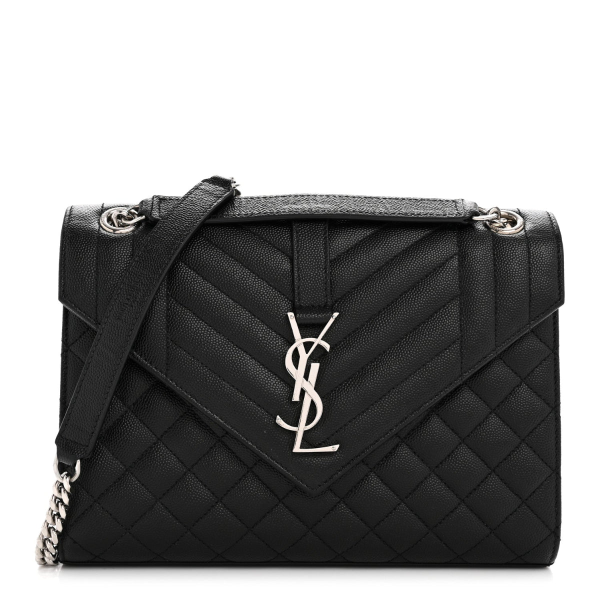 Grain De Poudre Textured Mixed Matelasse Triquilt Medium Monogram Satchel Black