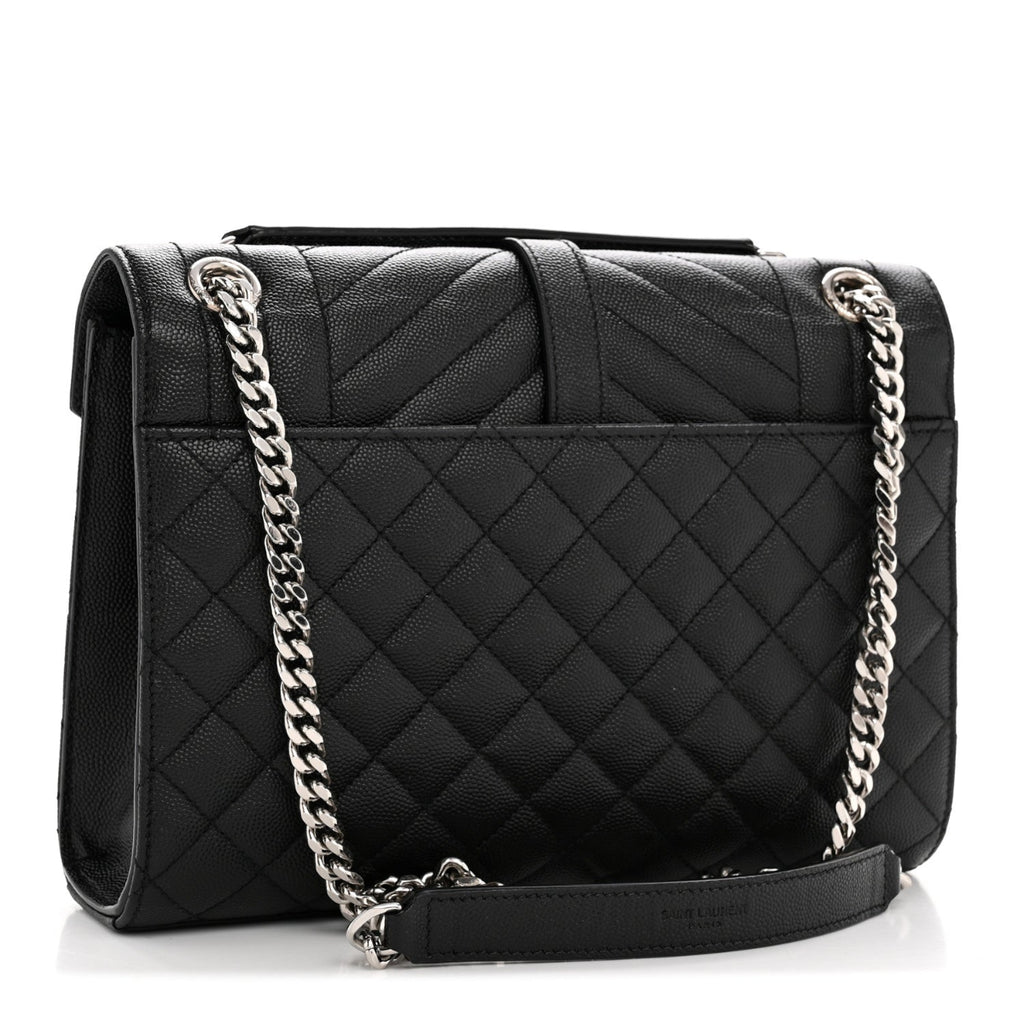Grain De Poudre Textured Mixed Matelasse Triquilt Medium Monogram Satchel Black