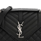 Grain De Poudre Textured Mixed Matelasse Triquilt Medium Monogram Satchel Black