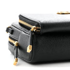 Grained Calfskin Caro Double Pouch Black
