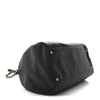 Grained Calfskin Lambskin Quilted Large Bowling Bag Black