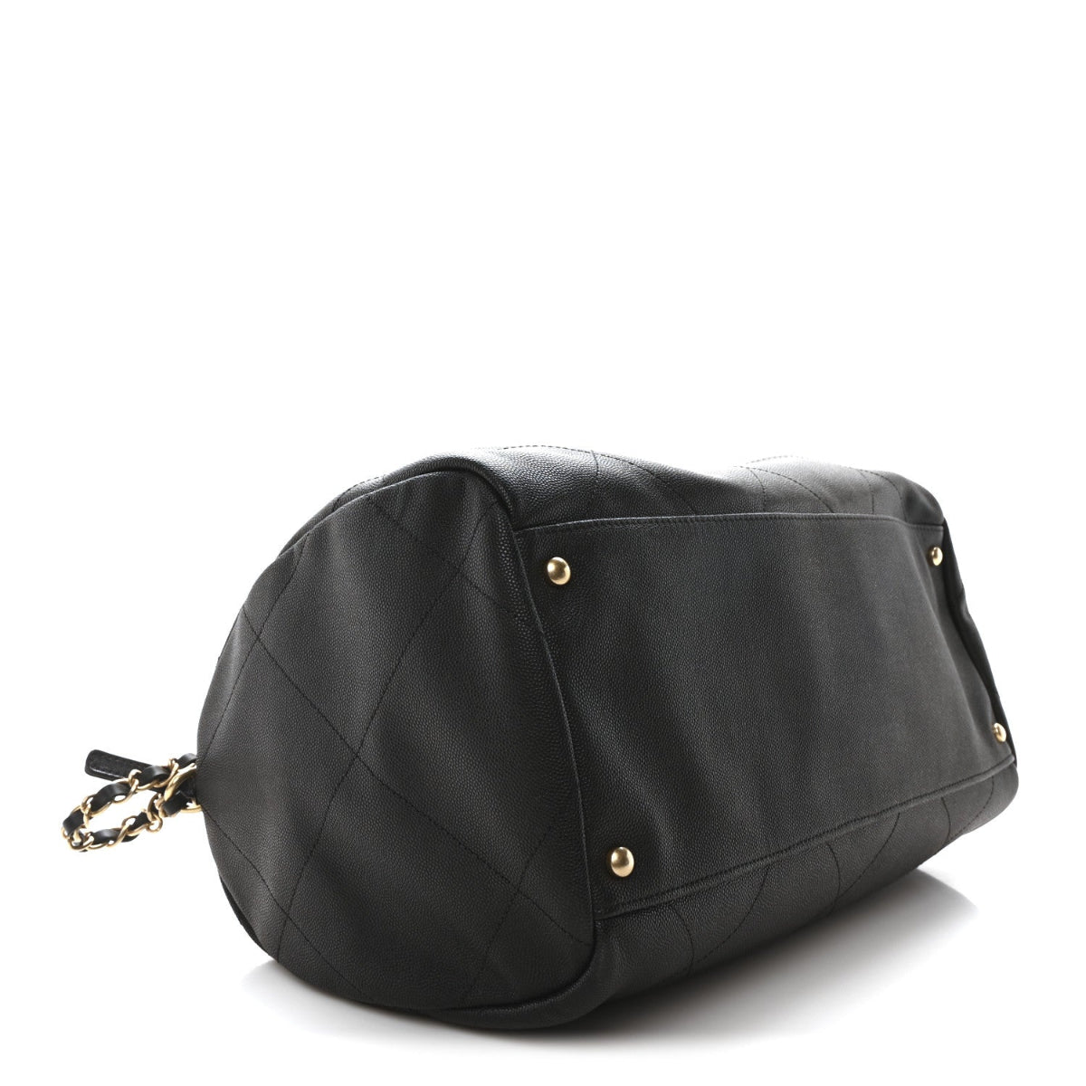 Grained Calfskin Lambskin Quilted Large Bowling Bag Black