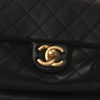 Grained Calfskin Lambskin Quilted Large Bowling Bag Black