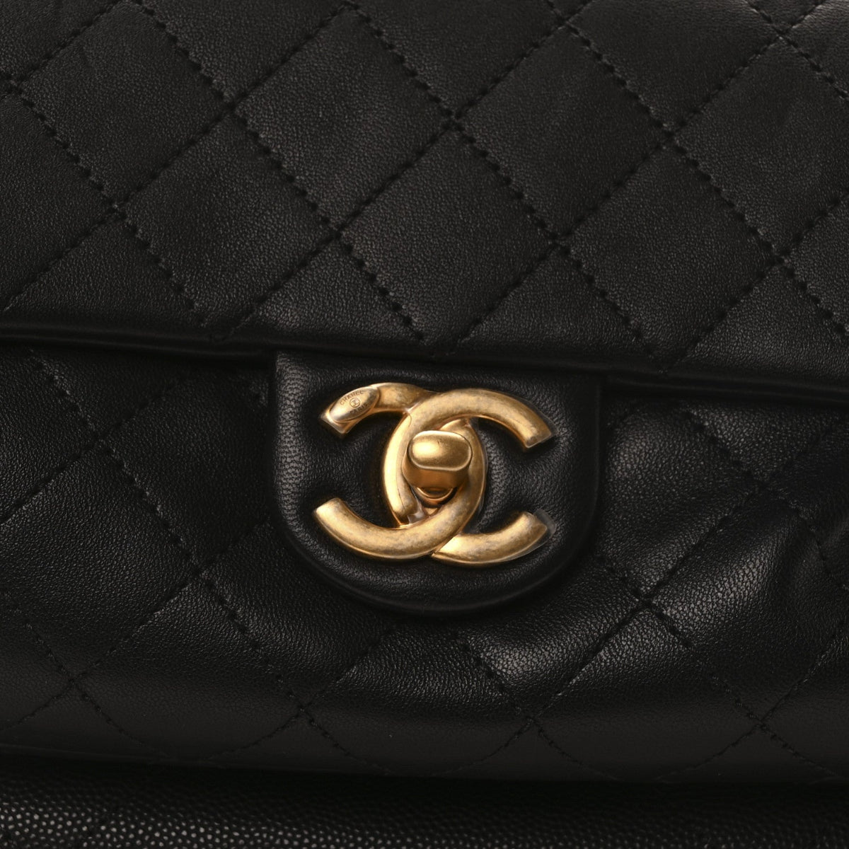 Grained Calfskin Lambskin Quilted Large Bowling Bag Black