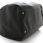 Grained Calfskin Lambskin Quilted Large Bowling Bag Black