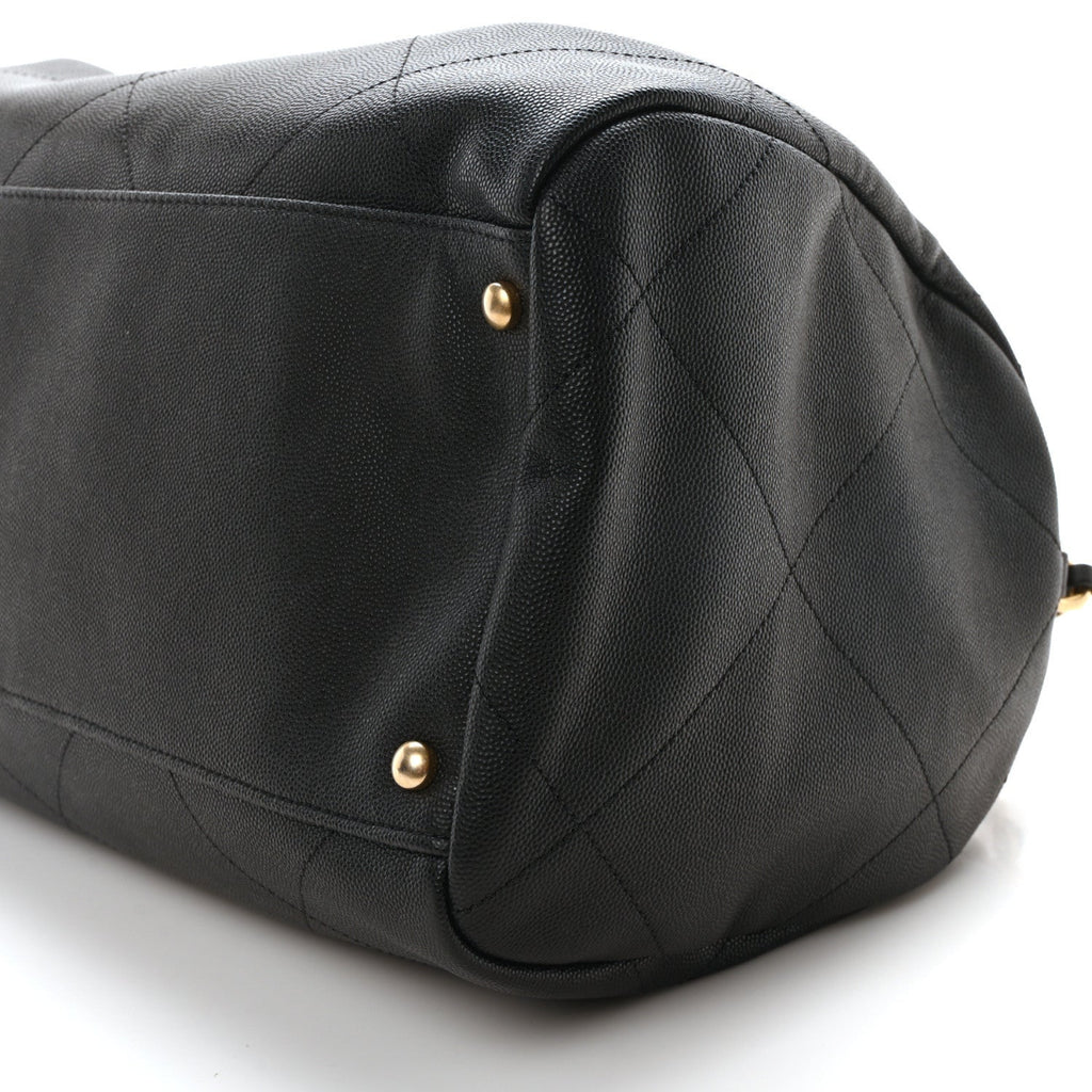 Grained Calfskin Lambskin Quilted Large Bowling Bag Black