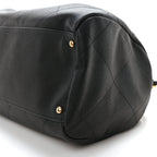 Grained Calfskin Lambskin Quilted Large Bowling Bag Black