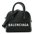 Grained Calfskin Logo Mini Ville Top Handle Bag Black White