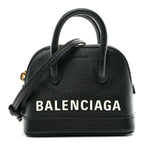 Grained Calfskin Logo Mini Ville Top Handle Bag Black White