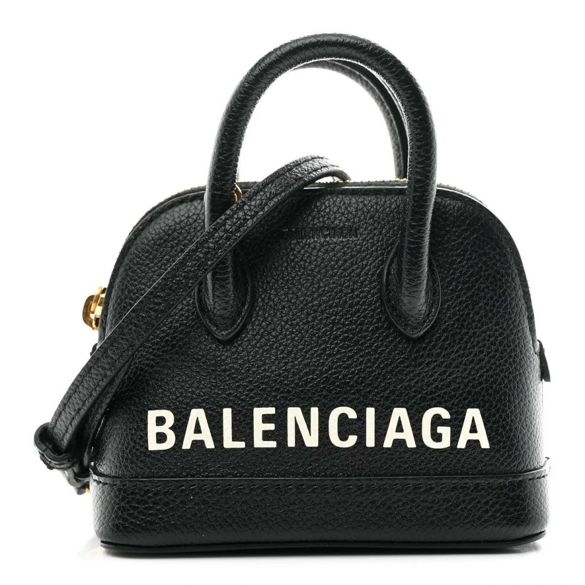 Grained Calfskin Logo Mini Ville Top Handle Bag Black White