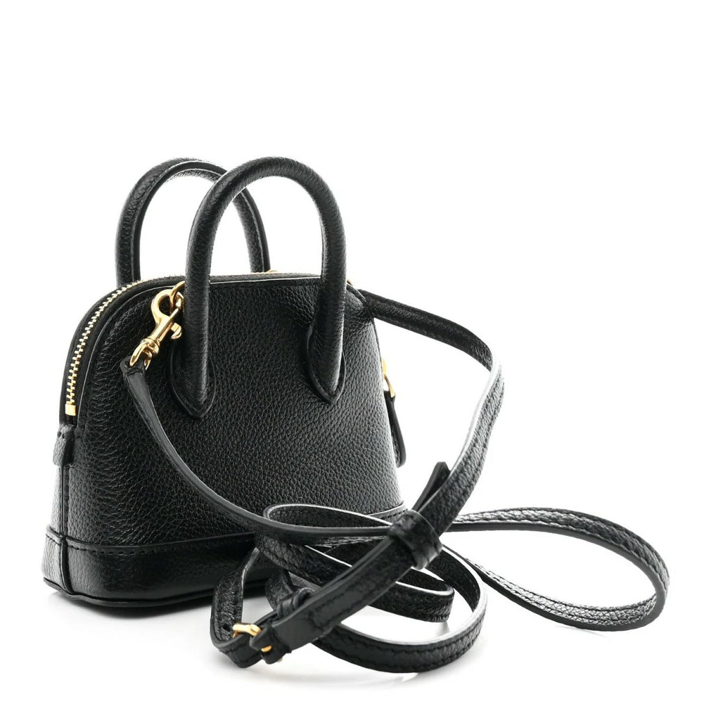 Grained Calfskin Logo Mini Ville Top Handle Bag Black White