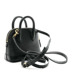 Grained Calfskin Logo Mini Ville Top Handle Bag Black White
