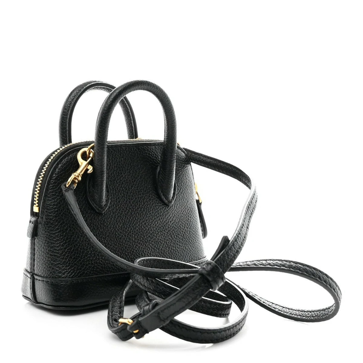 Grained Calfskin Logo Mini Ville Top Handle Bag Black White