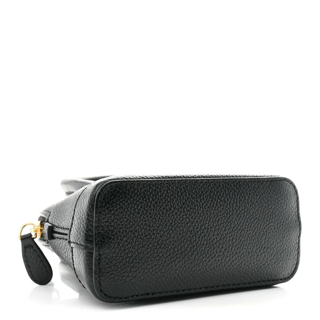 Grained Calfskin Logo Mini Ville Top Handle Bag Black White