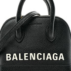 Grained Calfskin Logo Mini Ville Top Handle Bag Black White