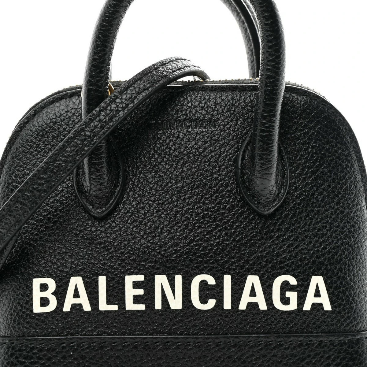 Grained Calfskin Logo Mini Ville Top Handle Bag Black White