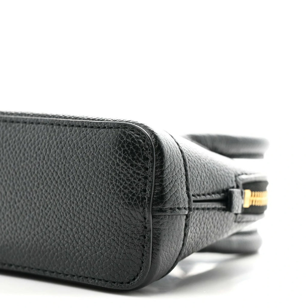 Grained Calfskin Logo Mini Ville Top Handle Bag Black White