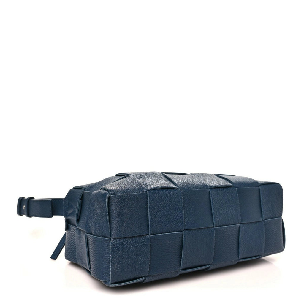 Grained Calfskin Maxi Intrecciato Brick Cassette Bag Deep Blue